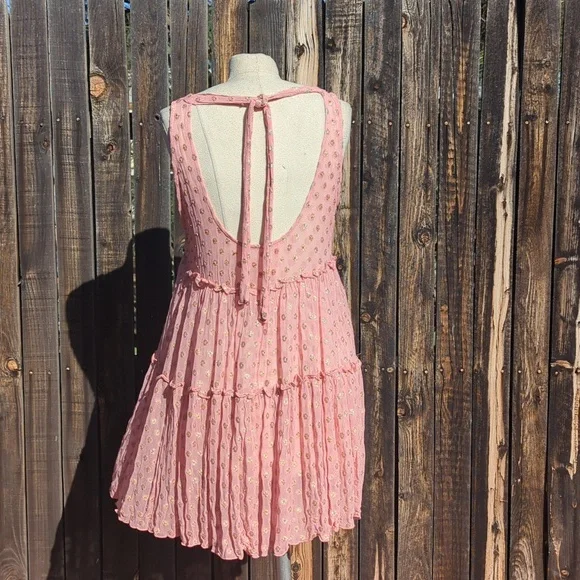 Gorgeous Pink And Gold Sheer Free People Dress - Picture 5 of 6